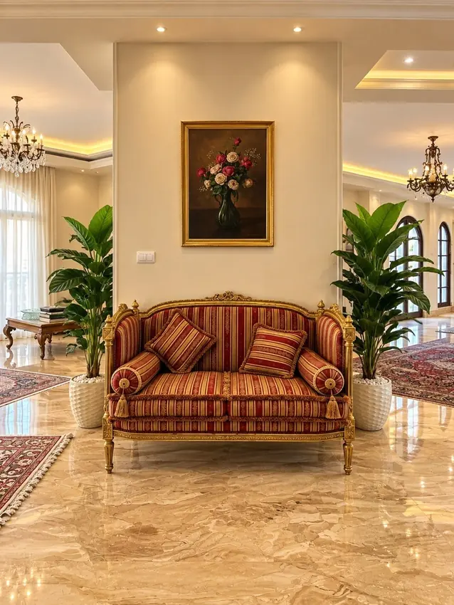 Amical Residence classic sofa and artwork