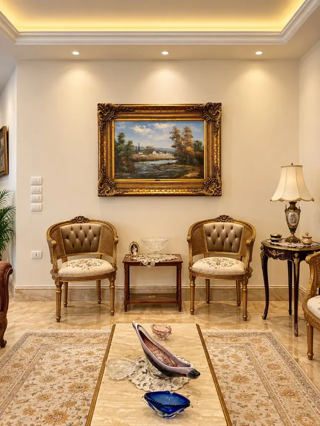 Amical Residence classic seating and landscape artwork